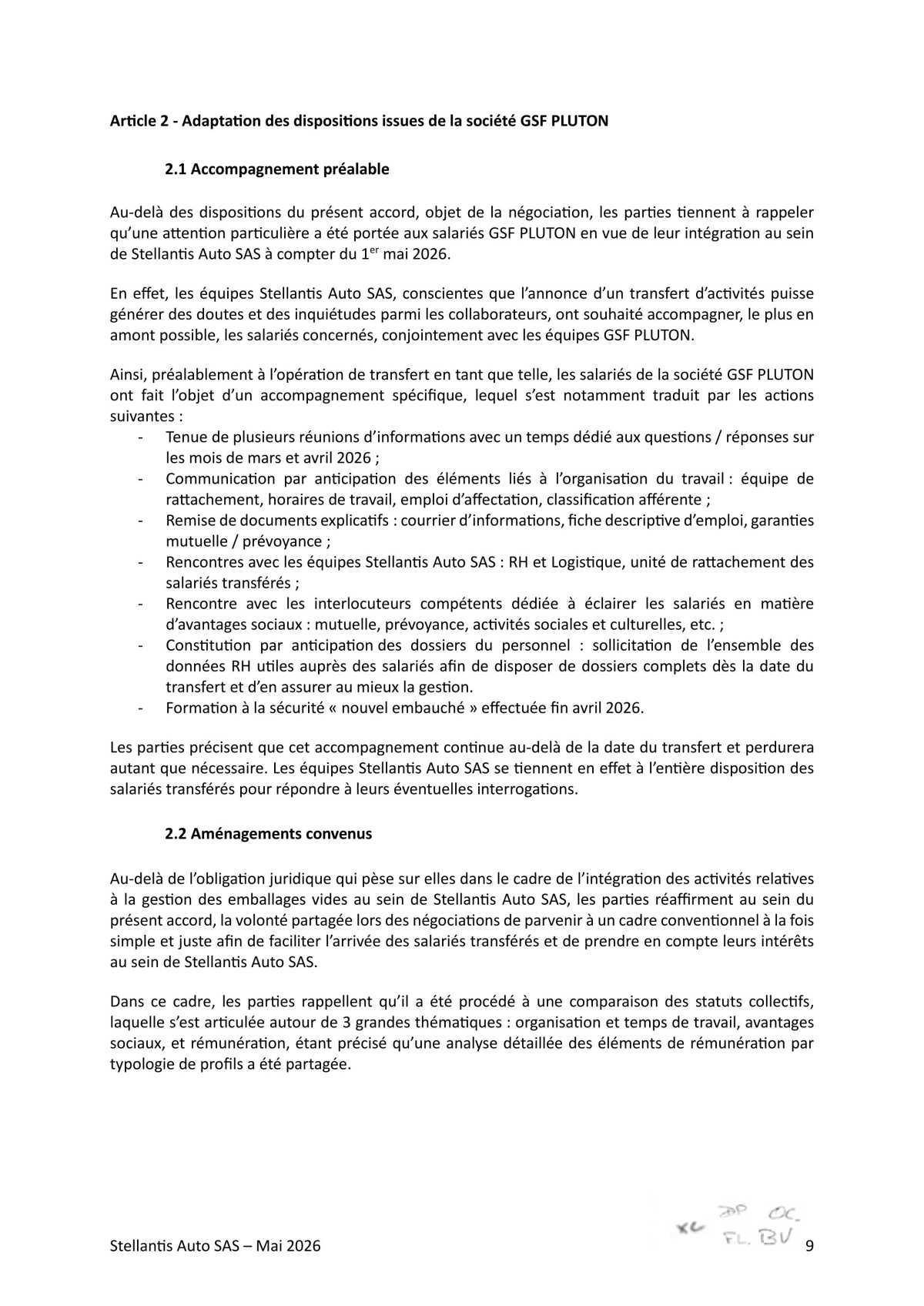 Accord collectif de substitution relatif à l'intégration de la société GSF PLUTON au sein de la société Stellantis Auto SAS