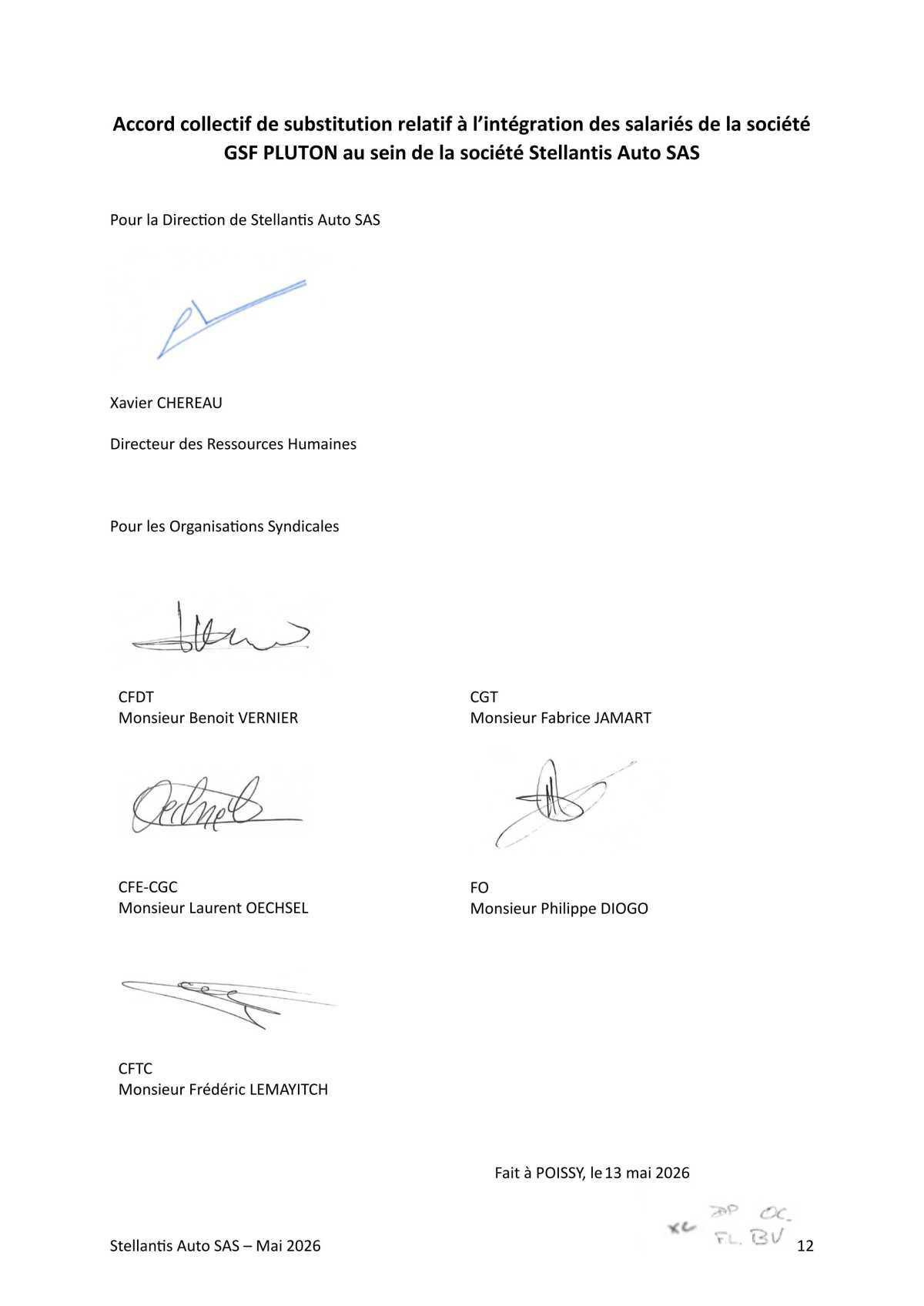 Accord collectif de substitution relatif à l'intégration de la société GSF PLUTON au sein de la société Stellantis Auto SAS