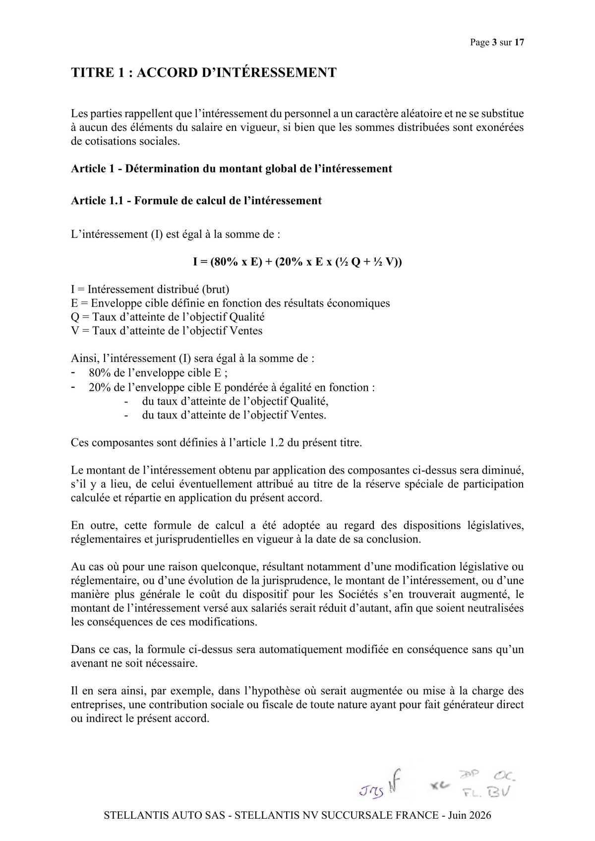 Accord de participation et d'intéressement 2026 Stellantis Auto SAS- Stellantis NV Succursale France 
