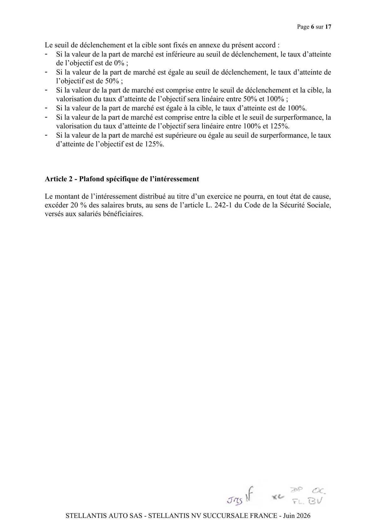 Accord de participation et d'intéressement 2026 Stellantis Auto SAS- Stellantis NV Succursale France 