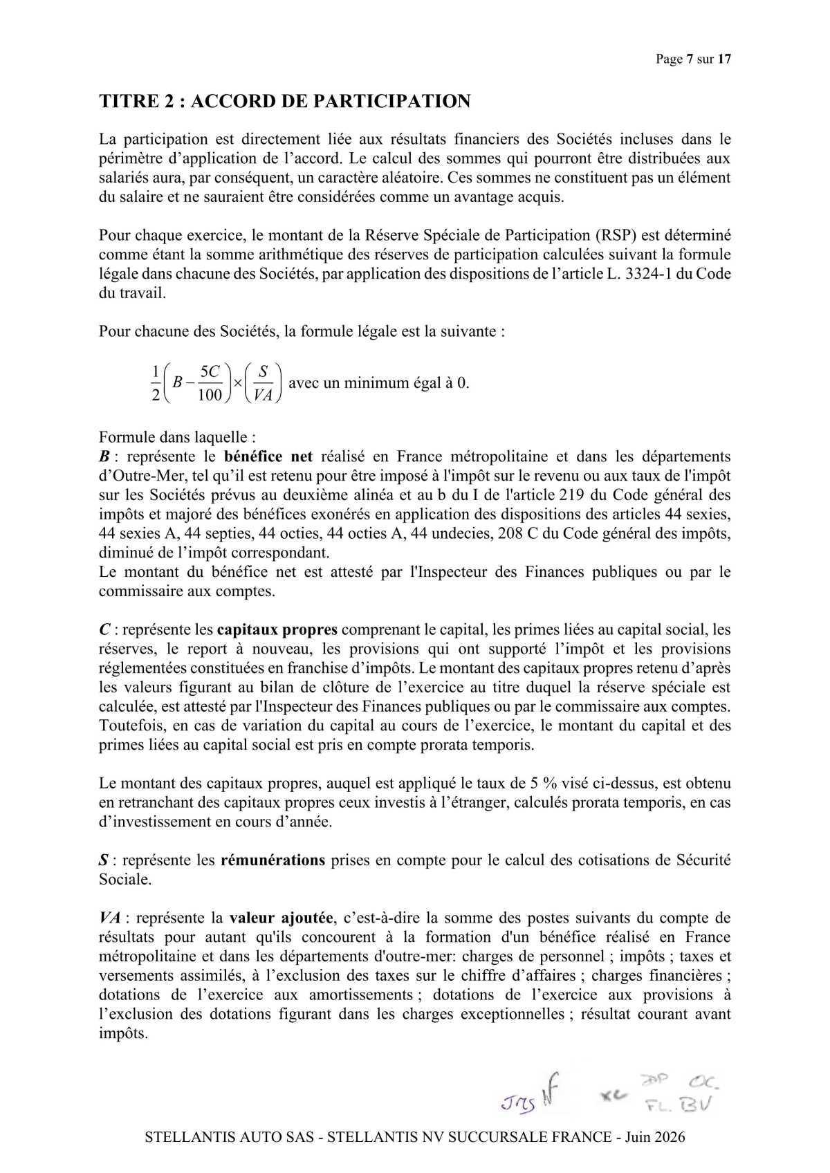 Accord de participation et d'intéressement 2026 Stellantis Auto SAS- Stellantis NV Succursale France 