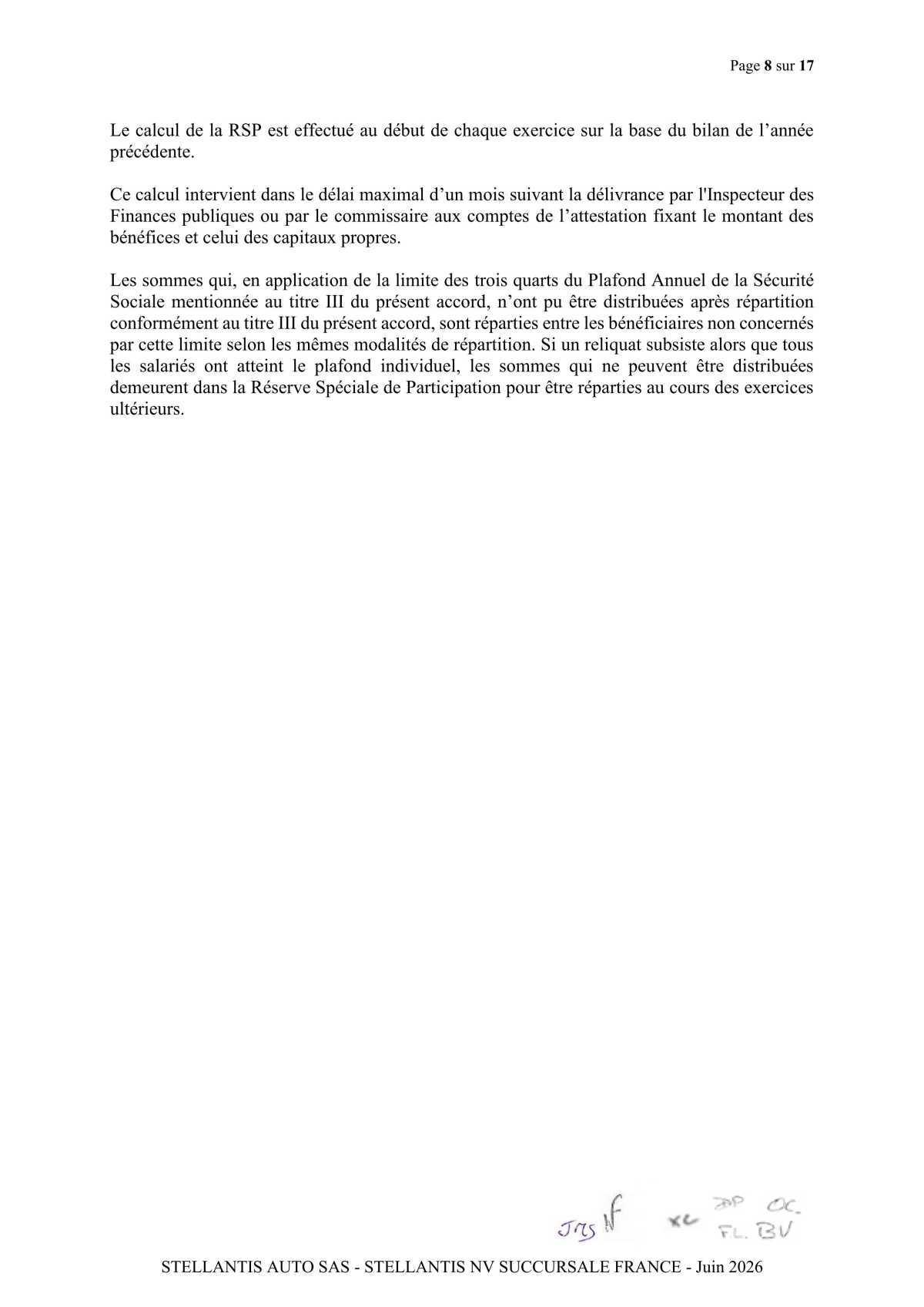 Accord de participation et d'intéressement 2026 Stellantis Auto SAS- Stellantis NV Succursale France 