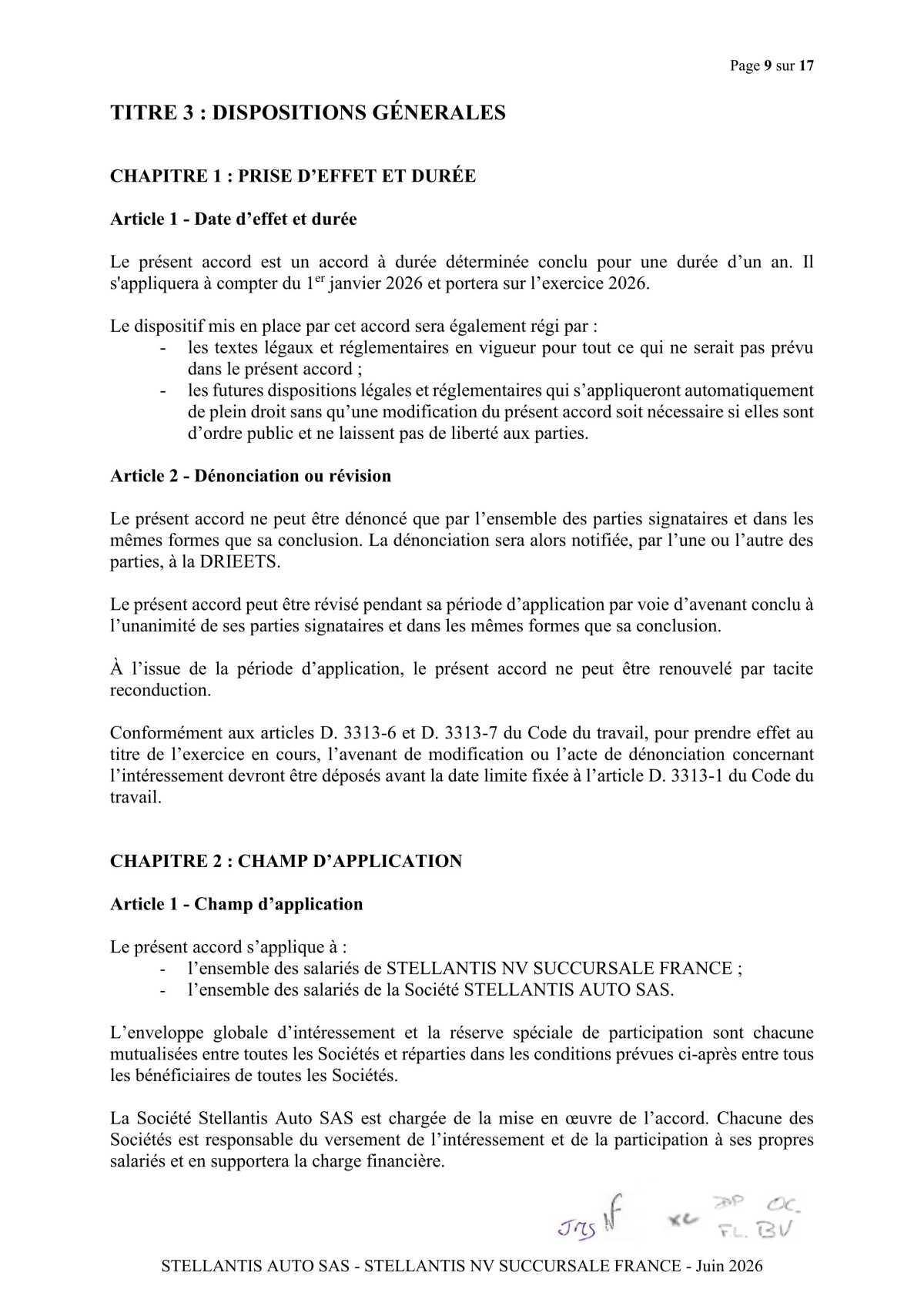Accord de participation et d'intéressement 2026 Stellantis Auto SAS- Stellantis NV Succursale France 