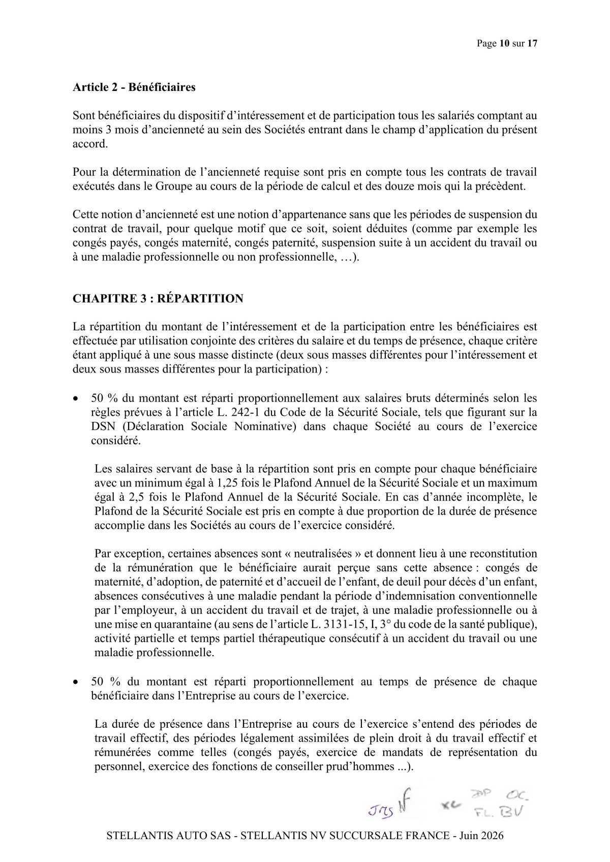 Accord de participation et d'intéressement 2026 Stellantis Auto SAS- Stellantis NV Succursale France 