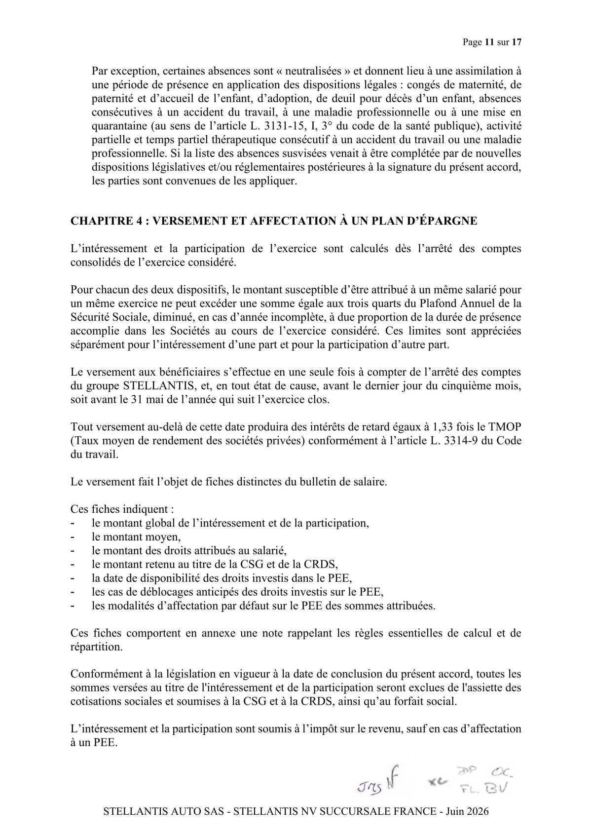 Accord de participation et d'intéressement 2026 Stellantis Auto SAS- Stellantis NV Succursale France 