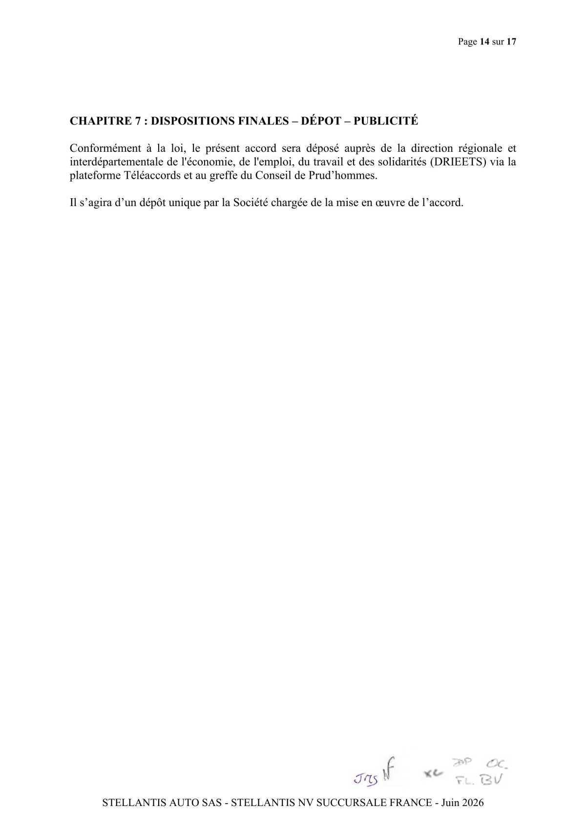Accord de participation et d'intéressement 2026 Stellantis Auto SAS- Stellantis NV Succursale France 