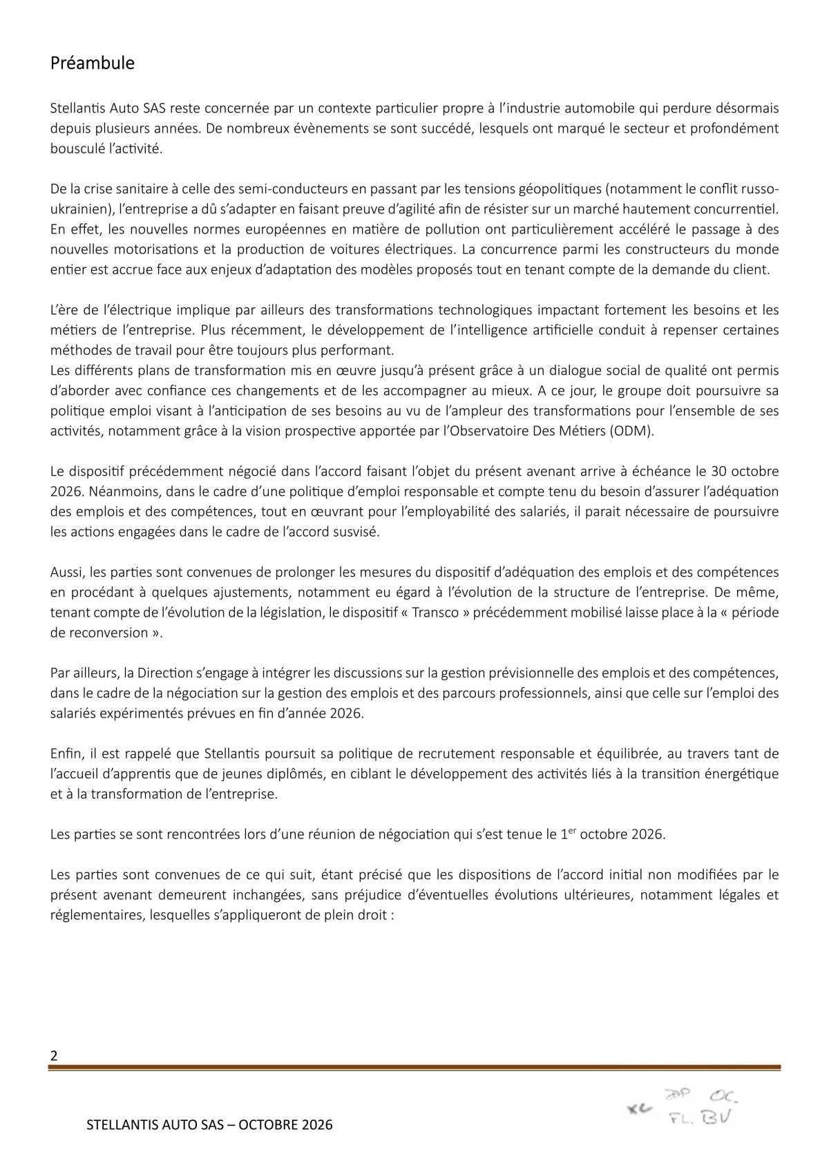 Avenant à l'accord Stellantis Auto SAS relatif à la gestion des emplois et des parcours professionnels et aux ruptures conventionnelles collectives du 29 août 2025