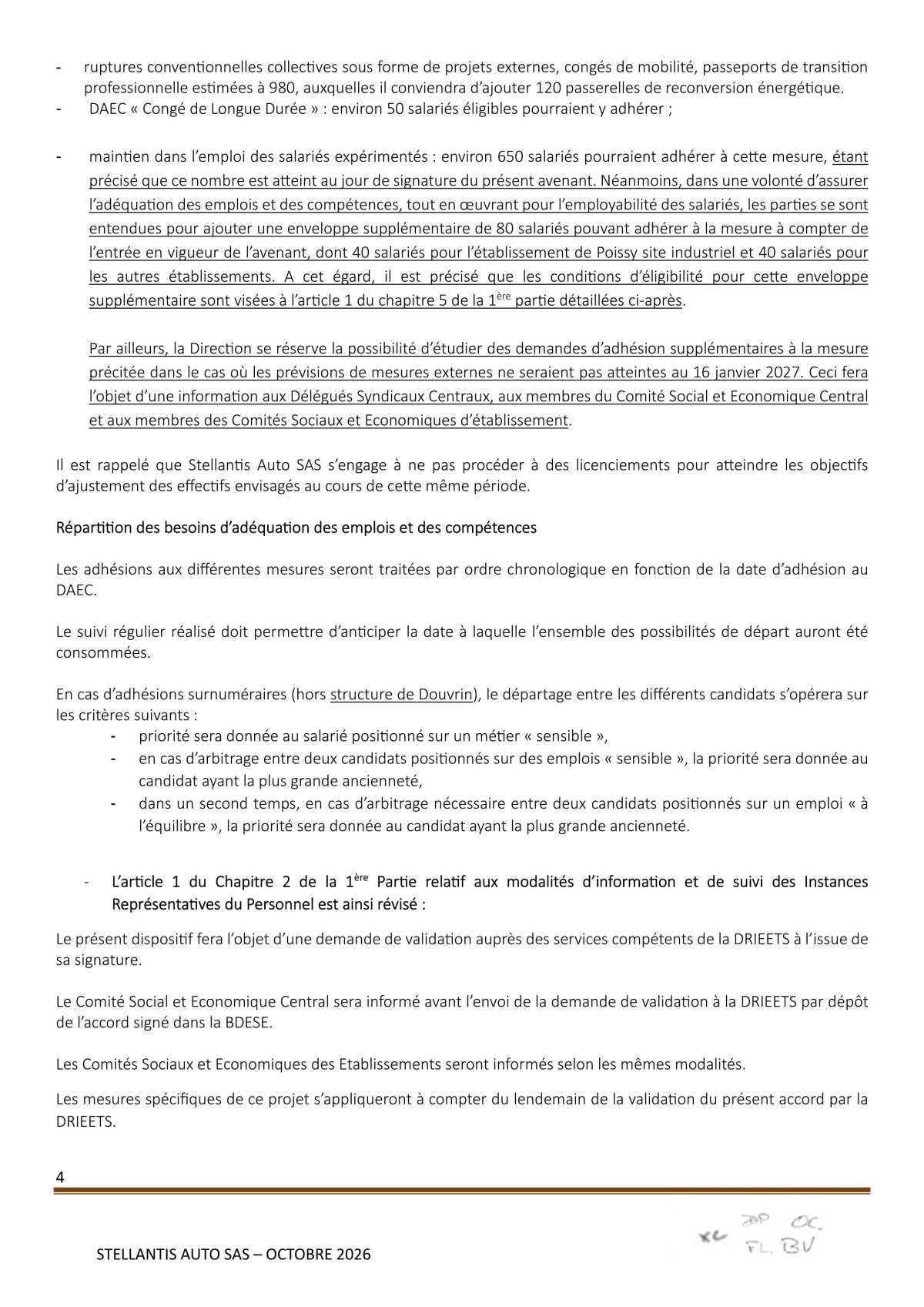 Avenant à l'accord Stellantis Auto SAS relatif à la gestion des emplois et des parcours professionnels et aux ruptures conventionnelles collectives du 29 août 2025