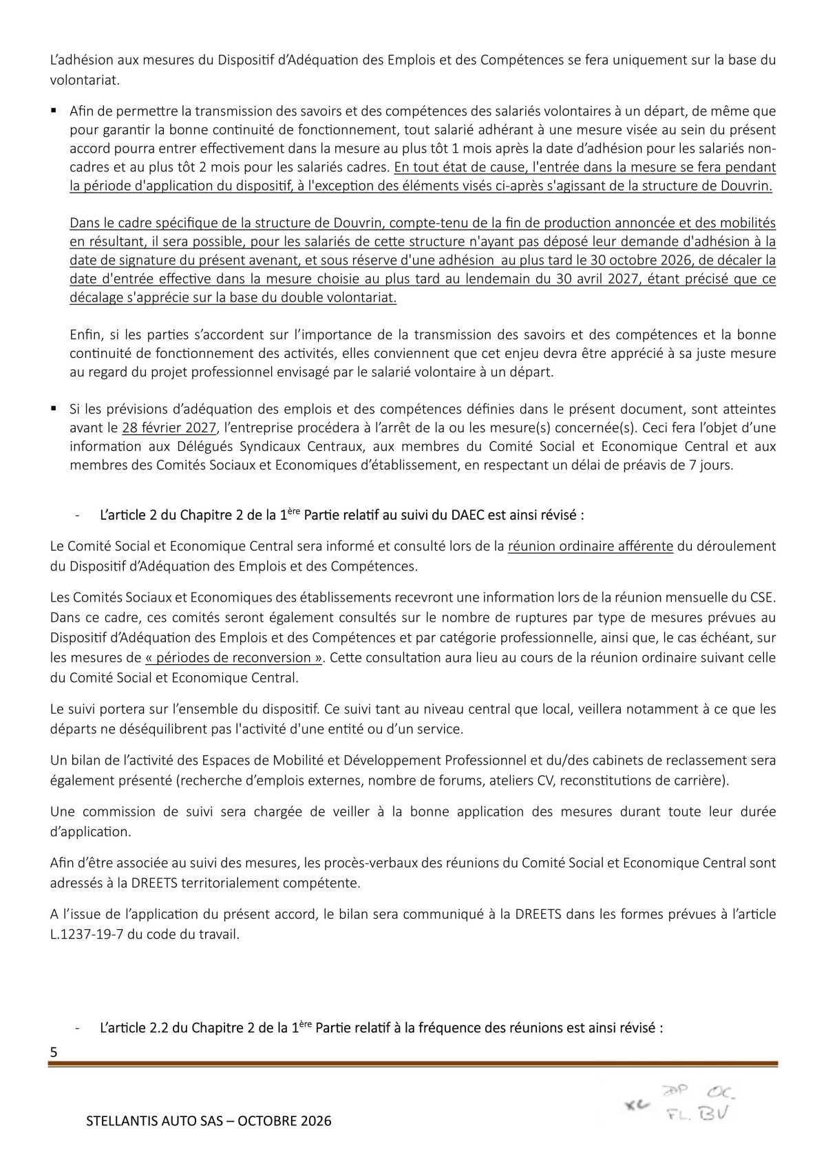 Avenant à l'accord Stellantis Auto SAS relatif à la gestion des emplois et des parcours professionnels et aux ruptures conventionnelles collectives du 29 août 2025