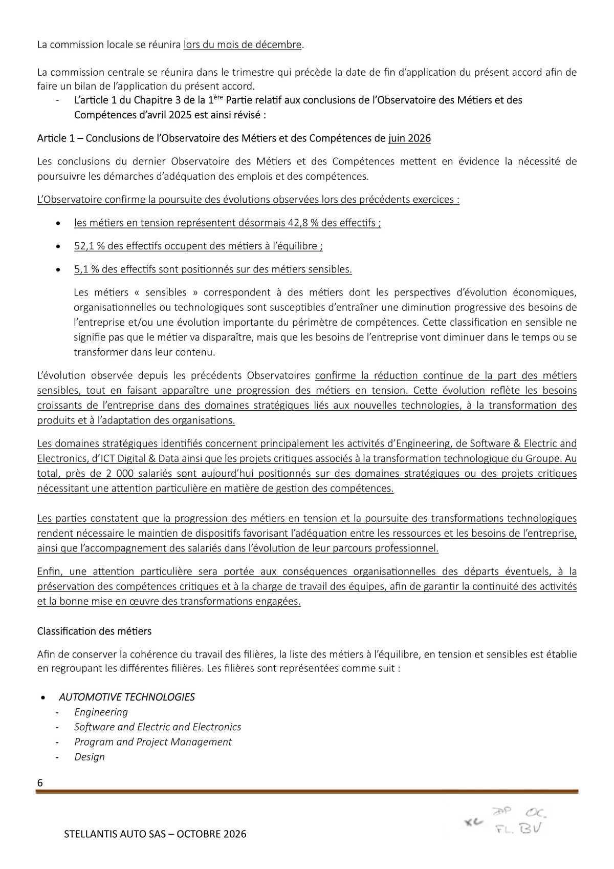 Avenant à l'accord Stellantis Auto SAS relatif à la gestion des emplois et des parcours professionnels et aux ruptures conventionnelles collectives du 29 août 2025