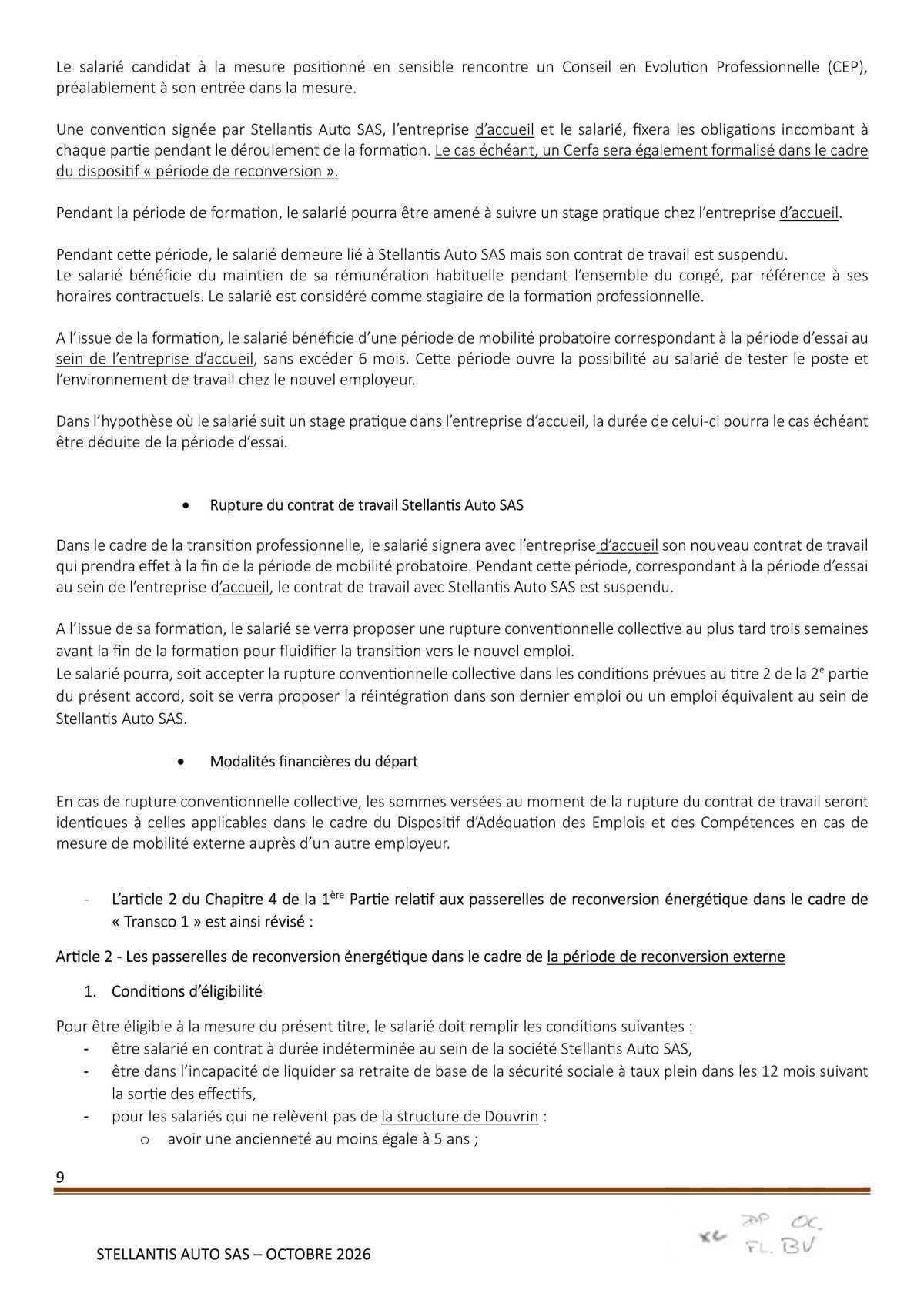 Avenant à l'accord Stellantis Auto SAS relatif à la gestion des emplois et des parcours professionnels et aux ruptures conventionnelles collectives du 29 août 2025