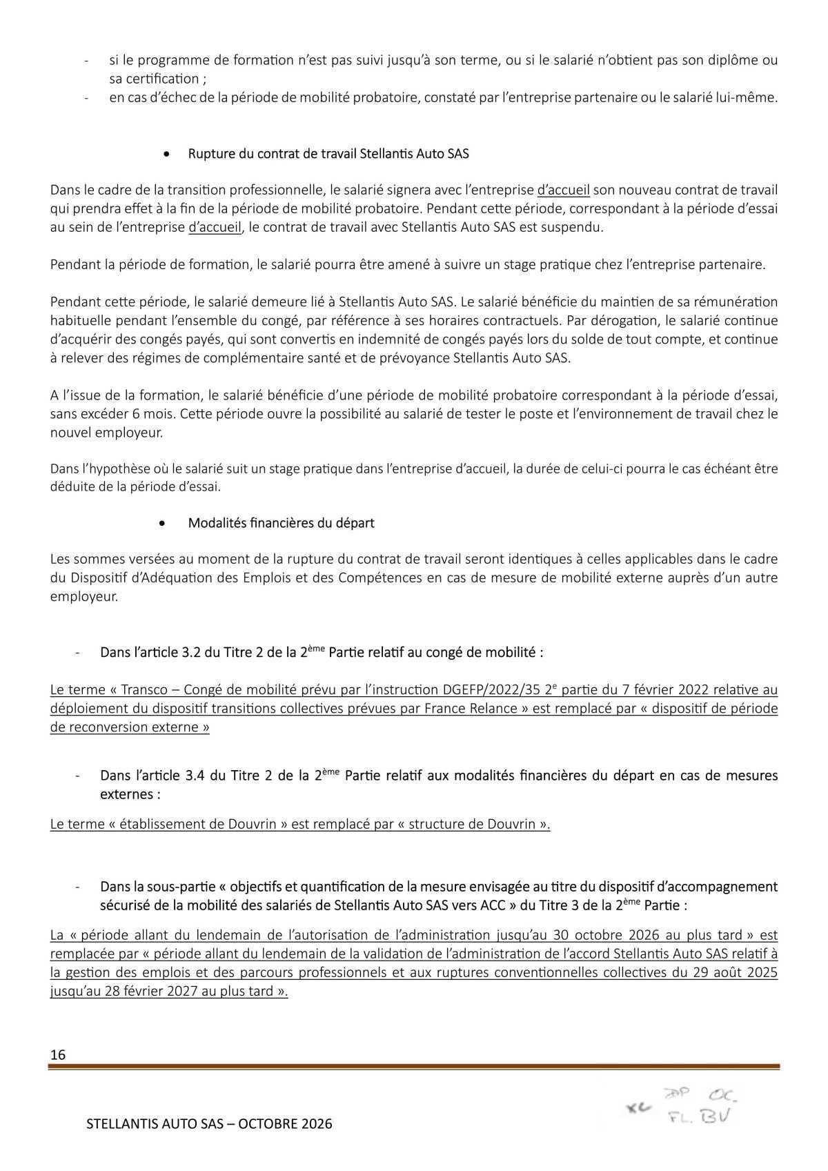 Avenant à l'accord Stellantis Auto SAS relatif à la gestion des emplois et des parcours professionnels et aux ruptures conventionnelles collectives du 29 août 2025