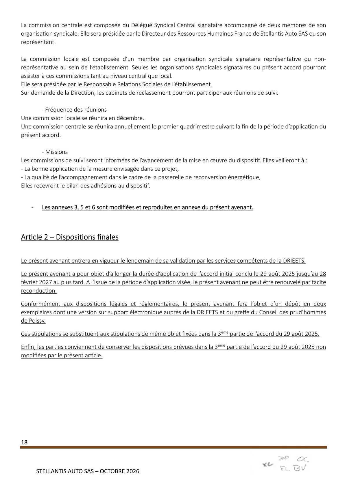 Avenant à l'accord Stellantis Auto SAS relatif à la gestion des emplois et des parcours professionnels et aux ruptures conventionnelles collectives du 29 août 2025
