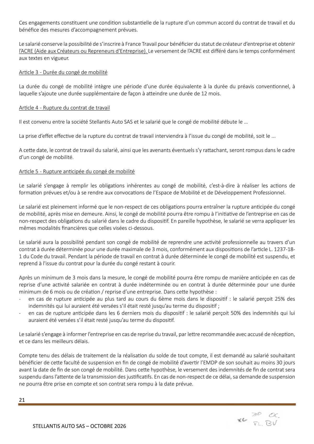 Avenant à l'accord Stellantis Auto SAS relatif à la gestion des emplois et des parcours professionnels et aux ruptures conventionnelles collectives du 29 août 2025