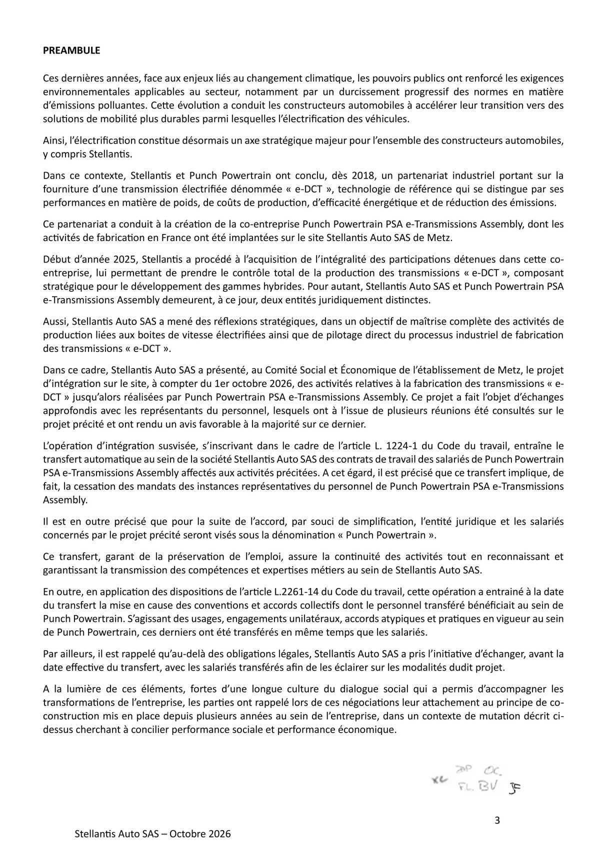 Accord collectif relatif à l'intégration des salariés de la société PUNCH POWERTRAIN PSA e TRANSMISSION ASSEMBLY au sein de la société Stellantis Auto SAS