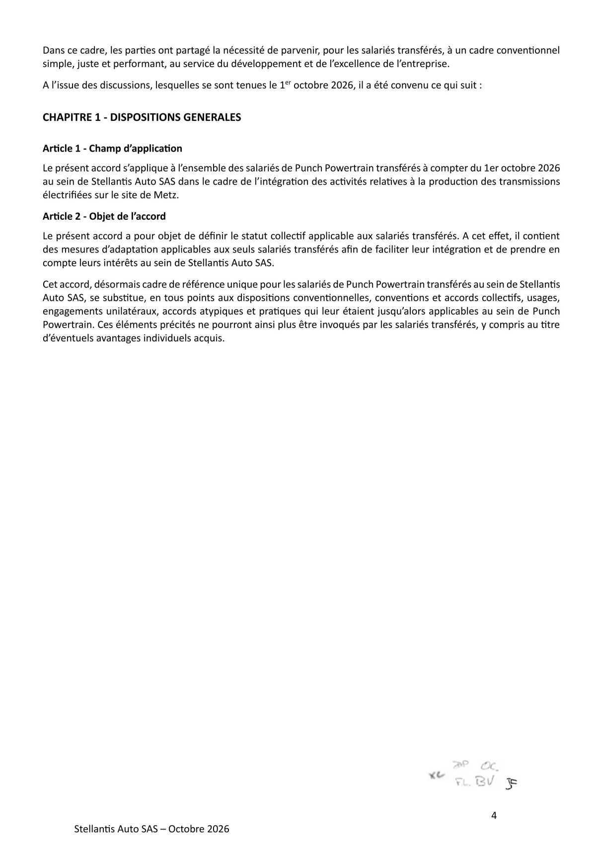 Accord collectif relatif à l'intégration des salariés de la société PUNCH POWERTRAIN PSA e TRANSMISSION ASSEMBLY au sein de la société Stellantis Auto SAS