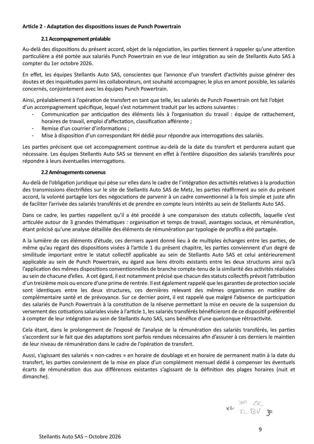 Accord collectif relatif à l'intégration des salariés de la société PUNCH POWERTRAIN PSA e TRANSMISSION ASSEMBLY au sein de la société Stellantis Auto SAS