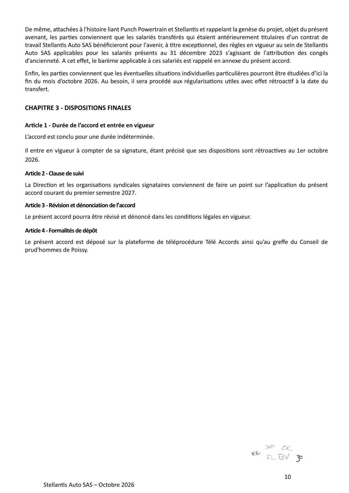 Accord collectif relatif à l'intégration des salariés de la société PUNCH POWERTRAIN PSA e TRANSMISSION ASSEMBLY au sein de la société Stellantis Auto SAS