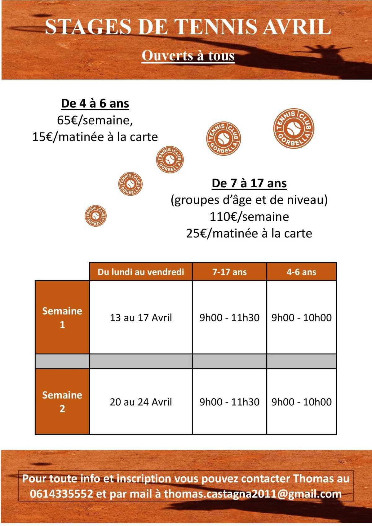 Stages de tennis avril