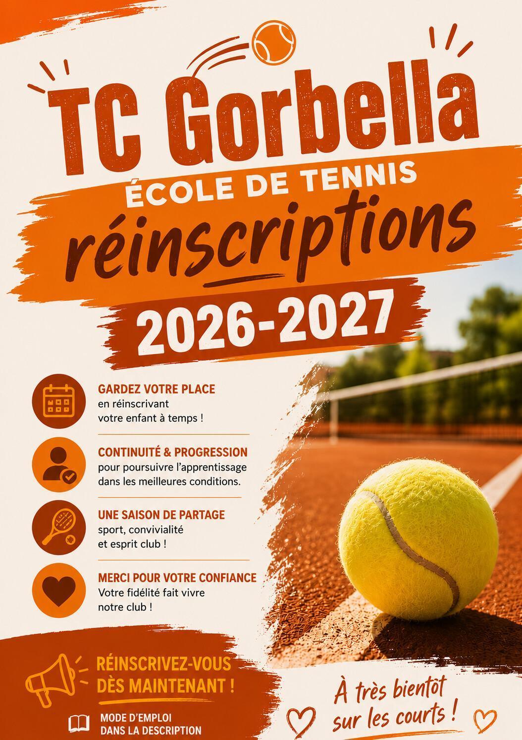 TC Gorbella: réinscriptions école de tennis 2026-2027