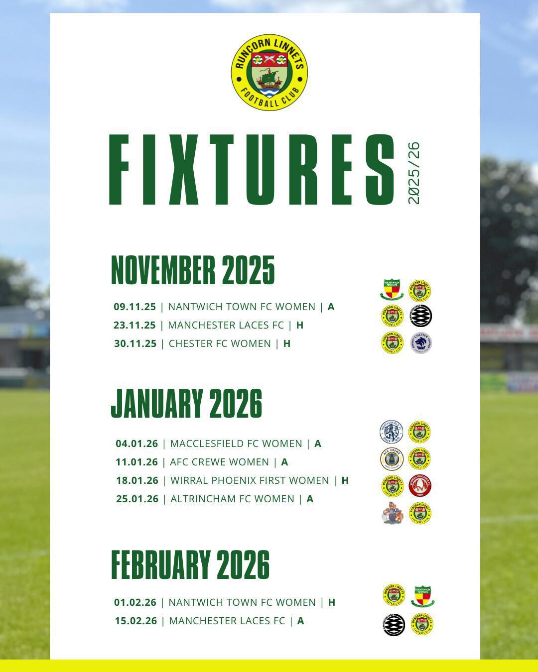 Ladies 2025/26 Fixtures Confirmed