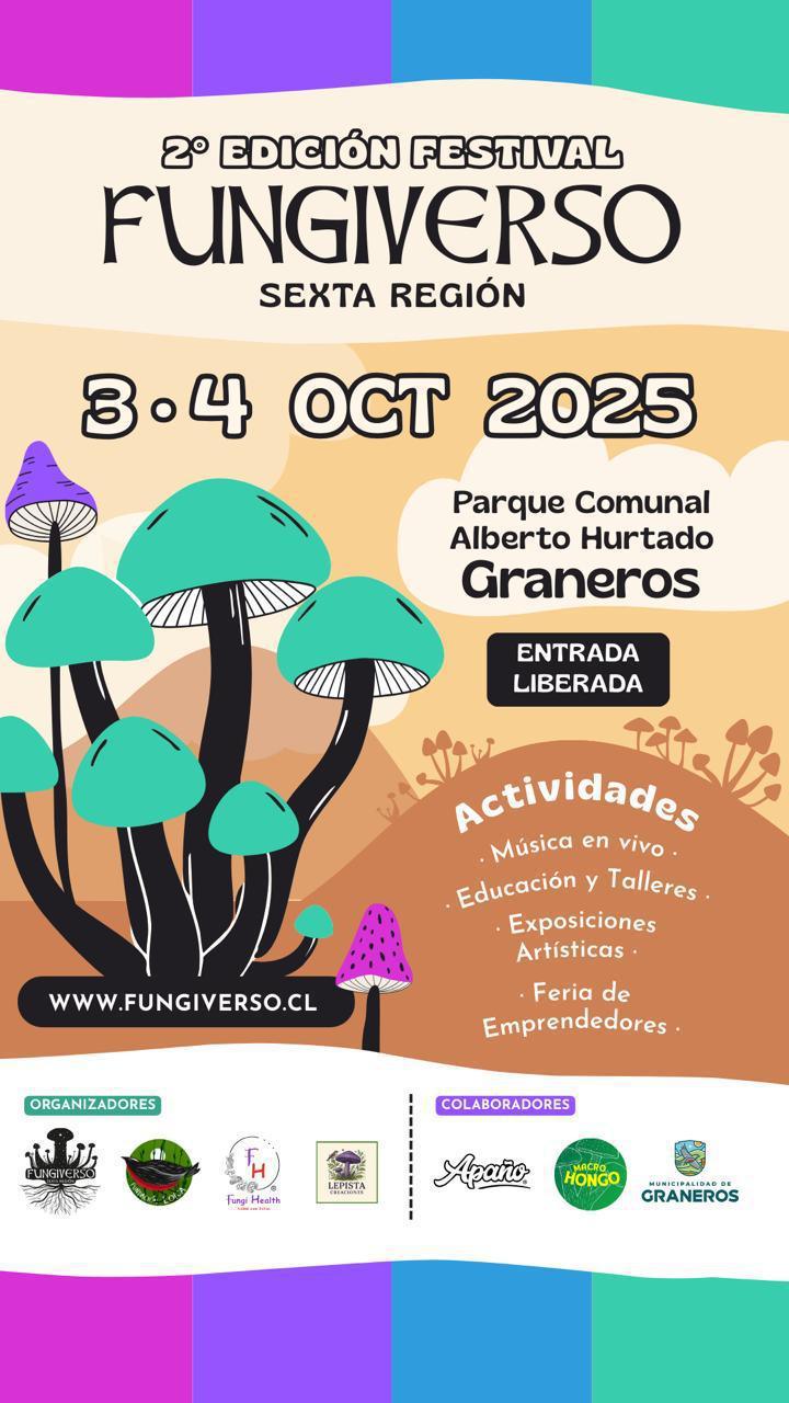 Festival Fungiverso, 3 y 4 de octubre - Parque comunal Graneros - Región de O"higgins Festival Fungiverso, 3 y 4 de octubre - Parque comunal Graneros - Región de O"higgins