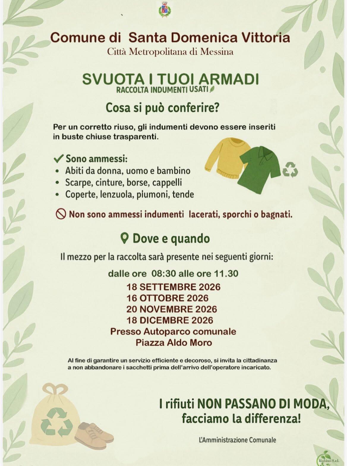 Raccolta Indumenti Usati (Dalle 8.30 alle 11.30)