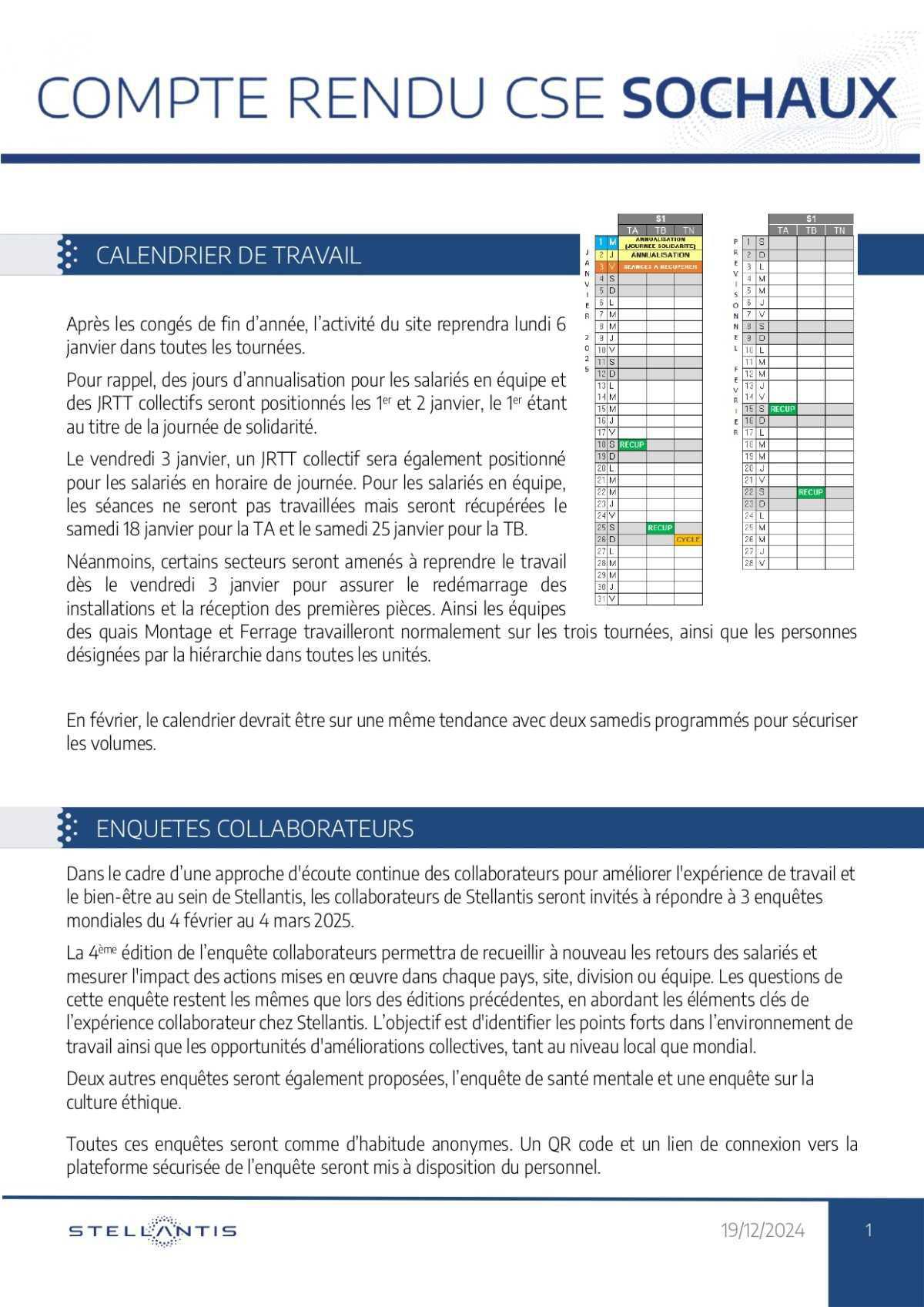 Compte rendu CSE ordinaire décembre 2024
