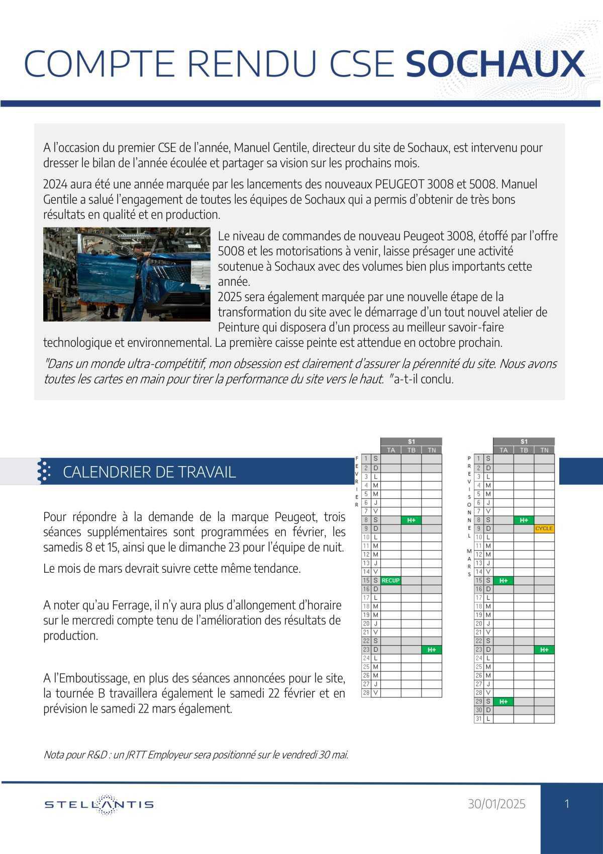 Compte rendu CSE ordinaire Janvier 2025