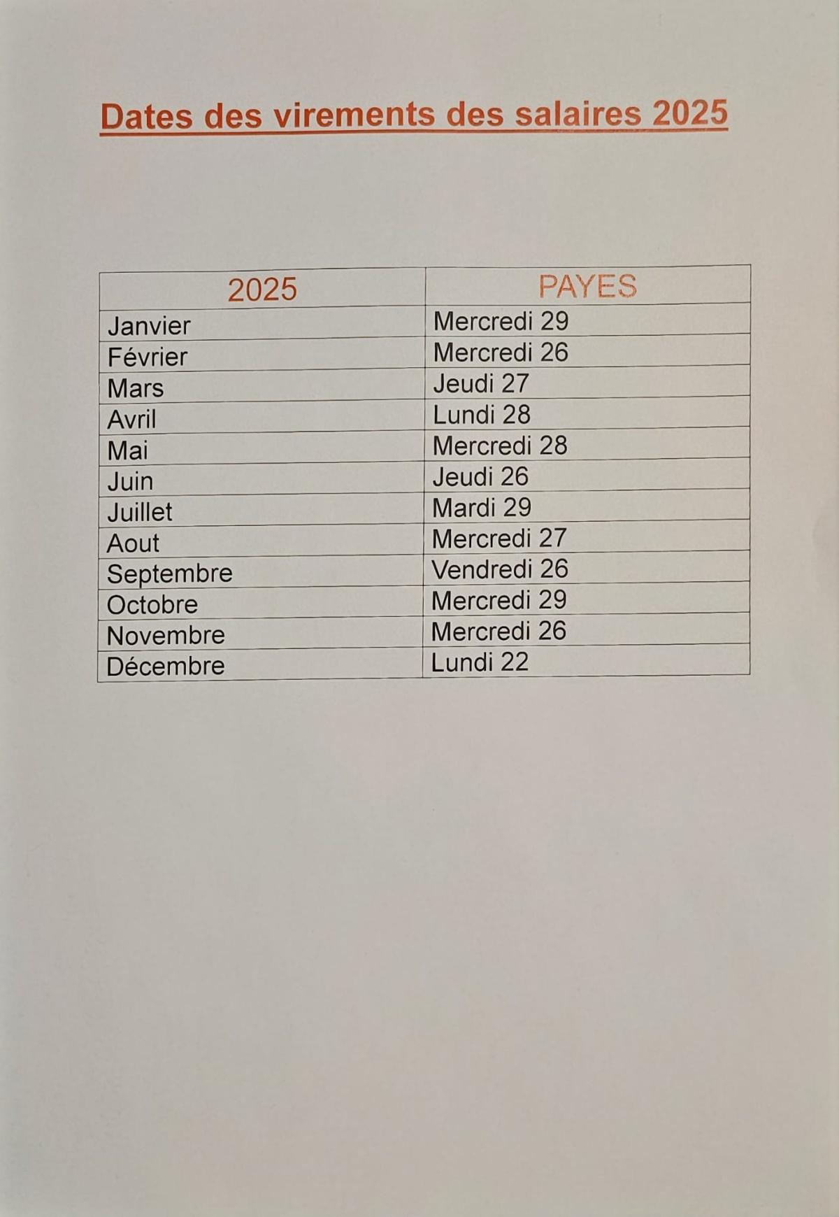 dates paiement salaires 2025