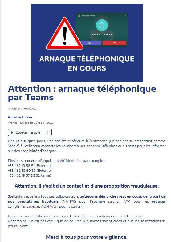 Attention Arnaque via teams