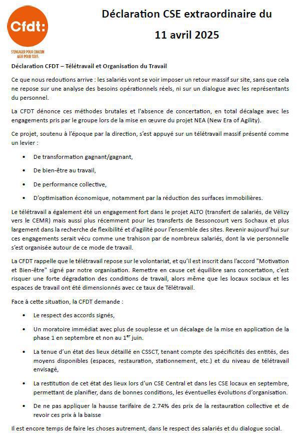 Déclaration CSE extraordinaire du 11 avril 2025