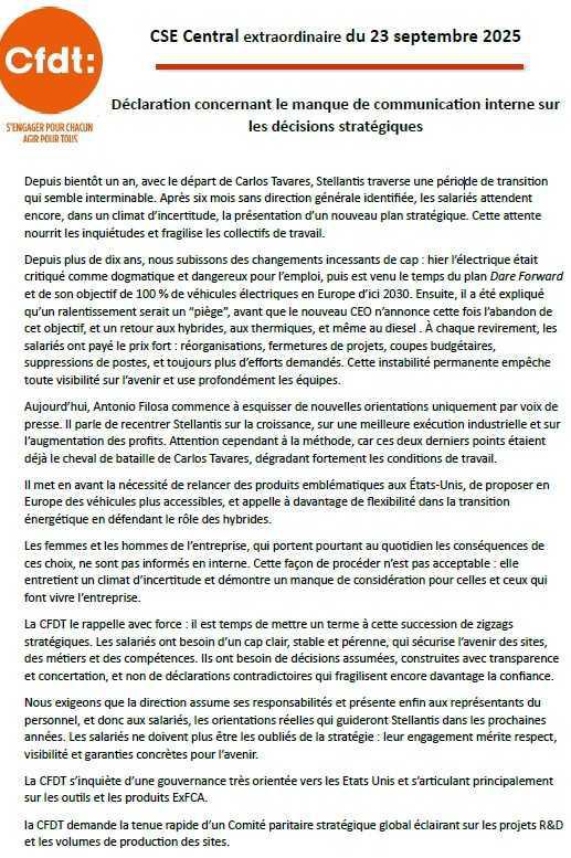 Déclaration faite en CSE central : manque de communication interne sur les décisions stratégiques