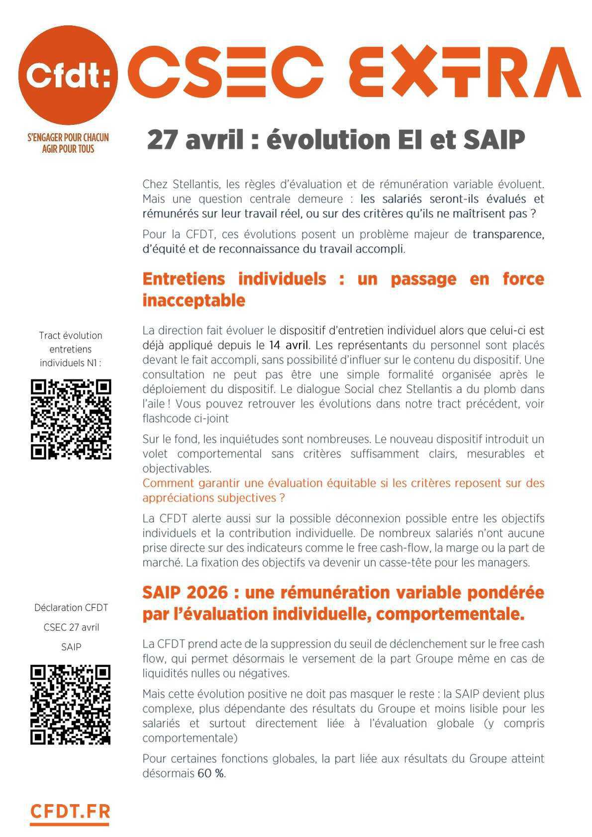 Tract CSEC extra avril évolution EI et SAIP