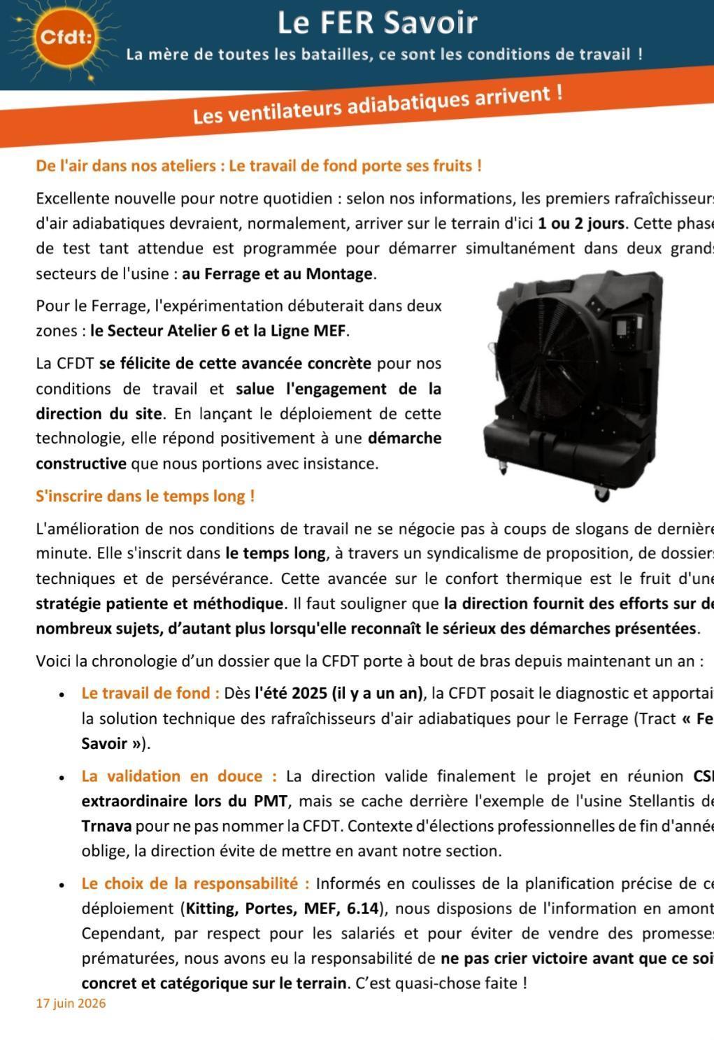 Ferrage ventilateur adiabatique le retour