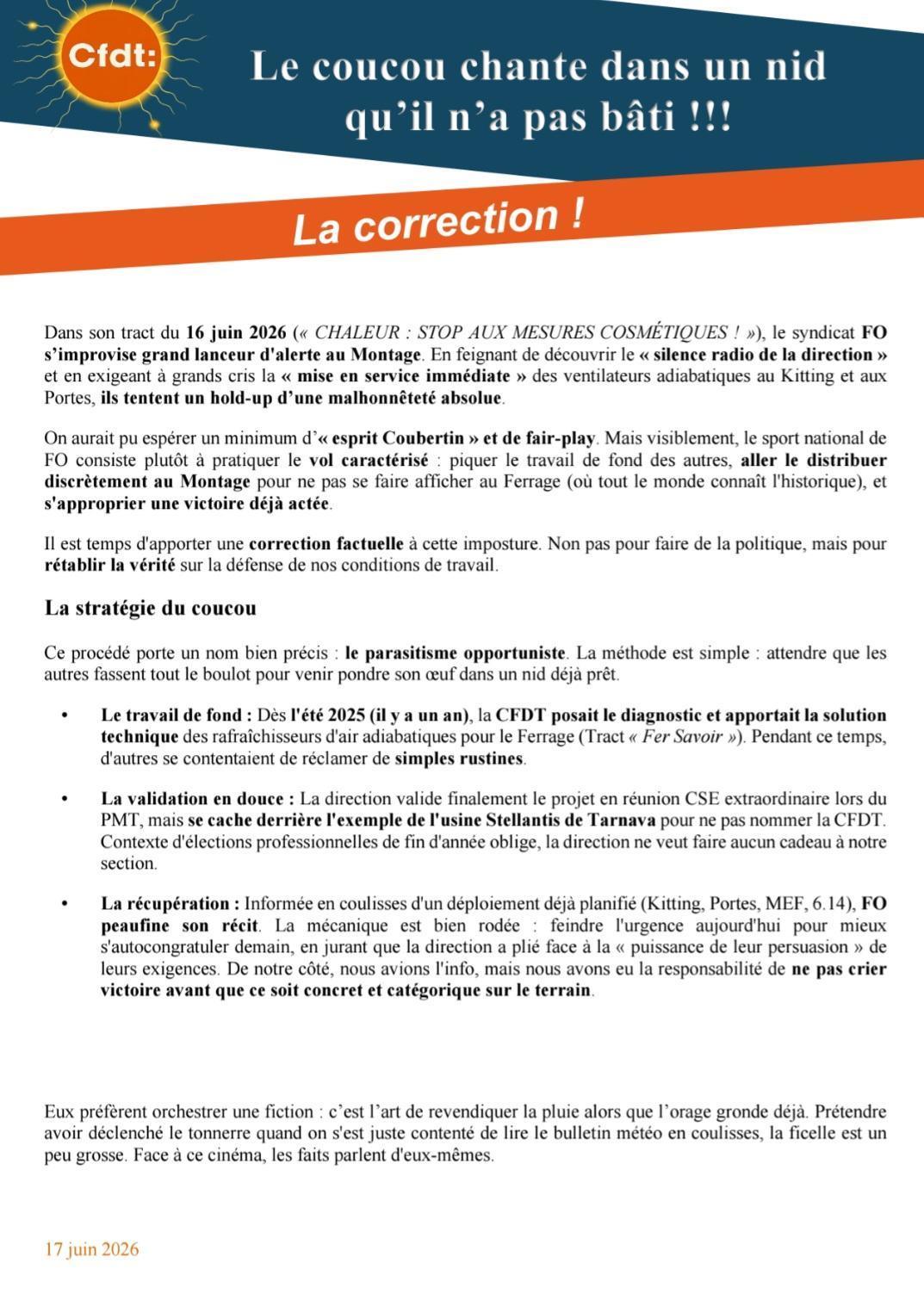 Tract montage ventilateur adiabatique réponse à FO
