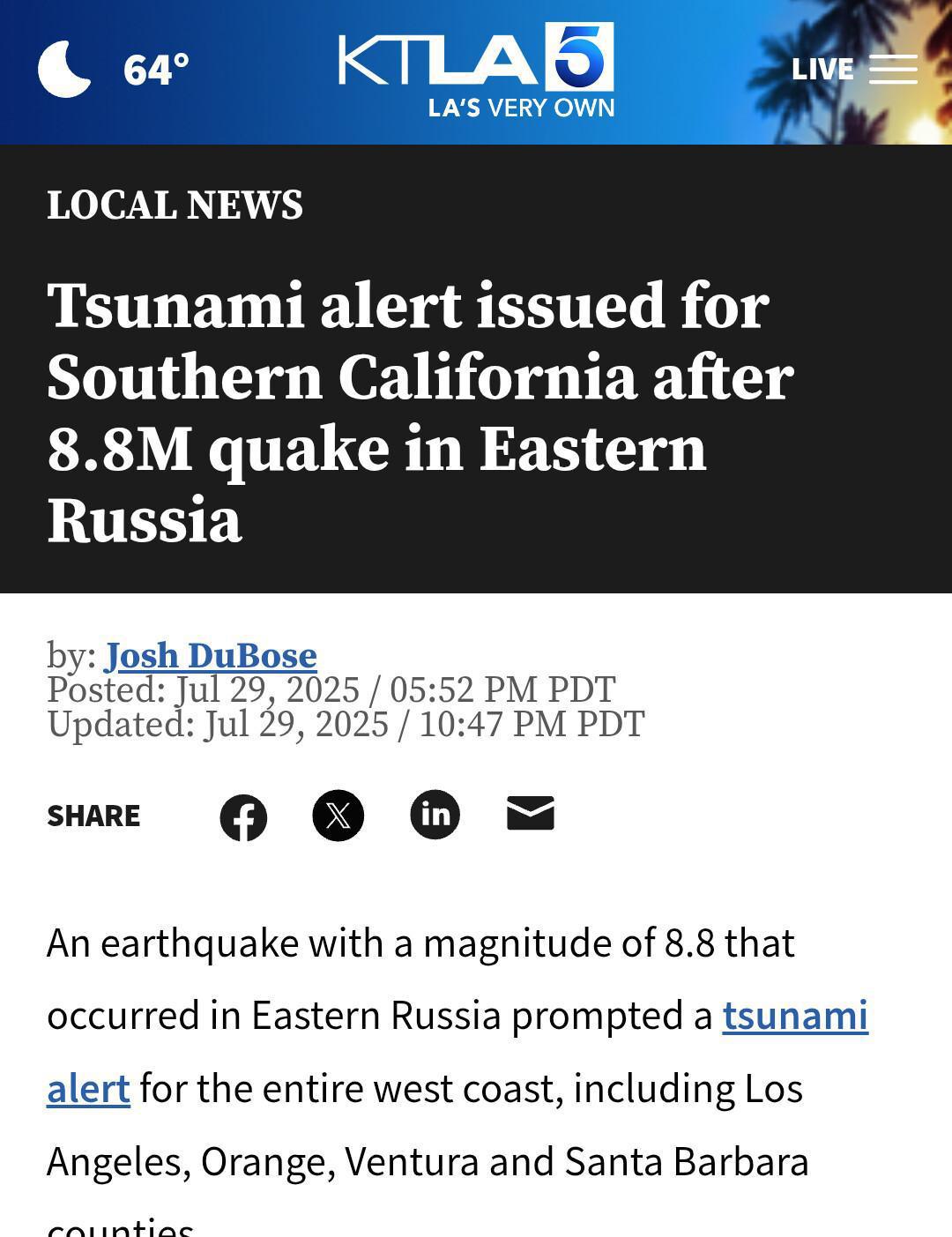BREAKING BUFF: We're under a tsunami alert... in WeHo!