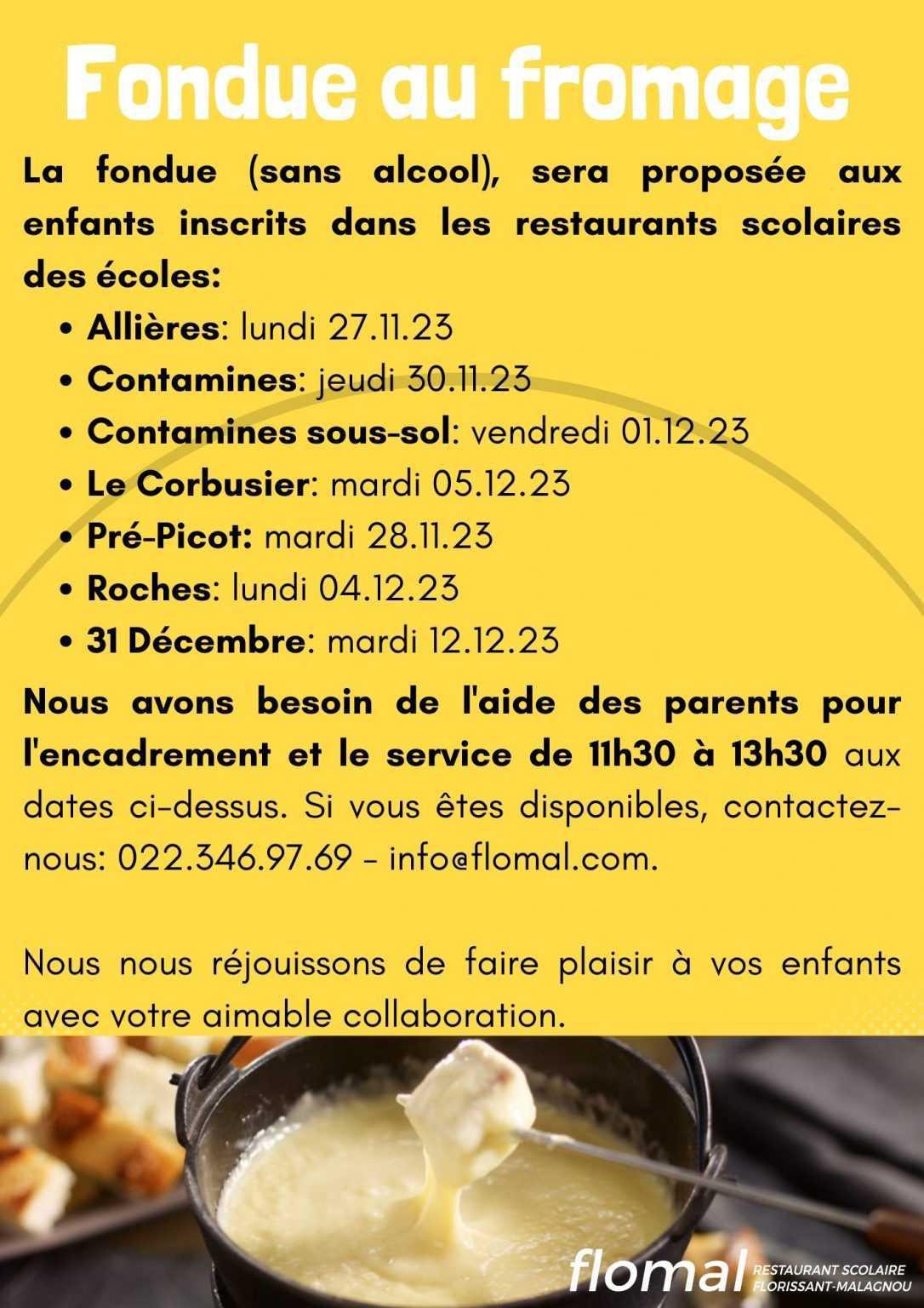 Fondue au fromage en 2023 pour les enfants de nos réfectoires