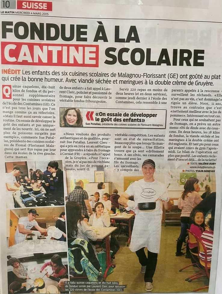 Article dans "La Suisse" sur la fondue au restaurant scolaire Flomal