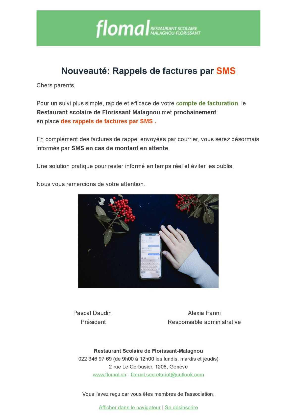 NEW : factures de rappels par SMS