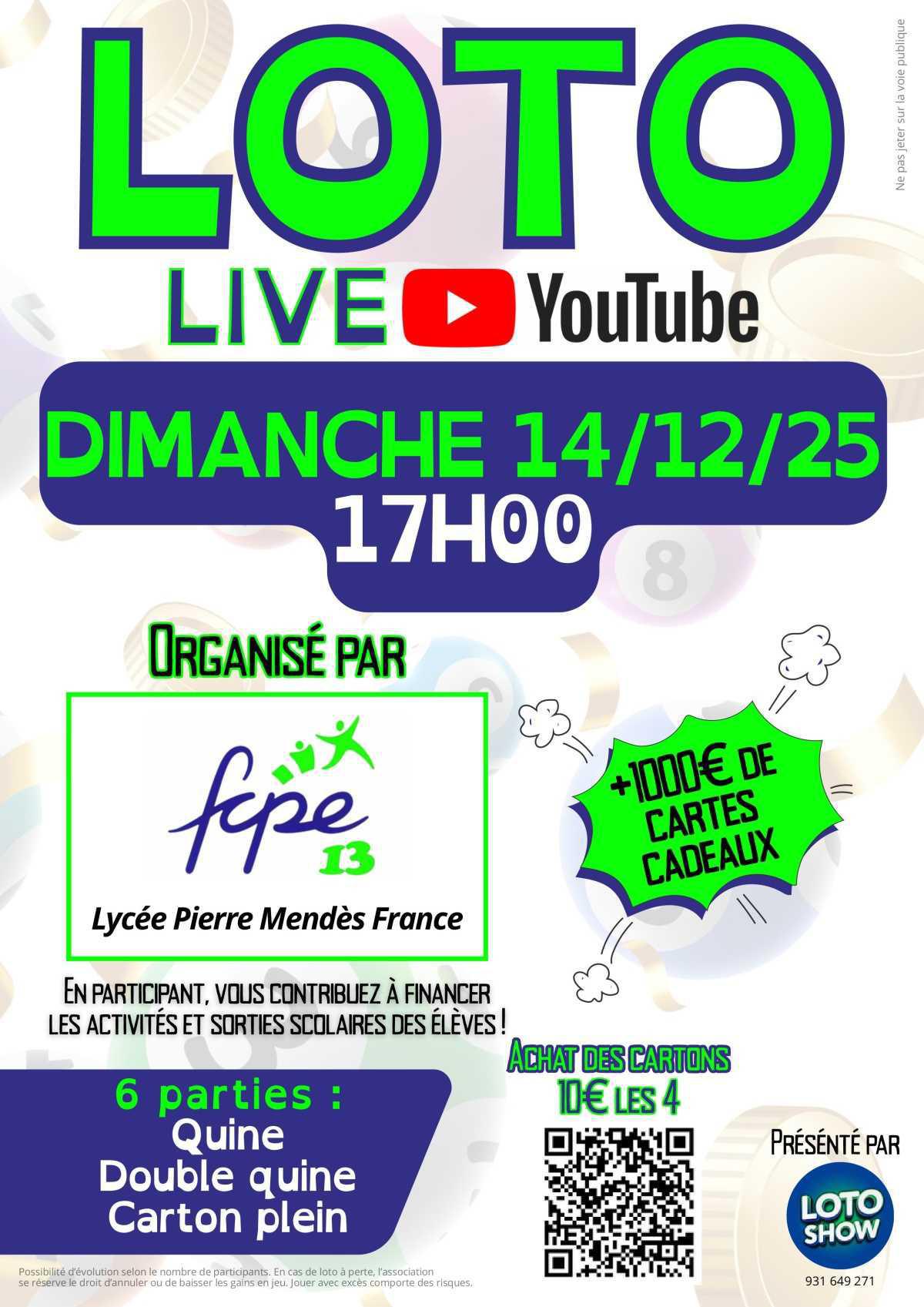 🔥Flyer Loto live FCPE Lycée Pierre Mendès France🔥