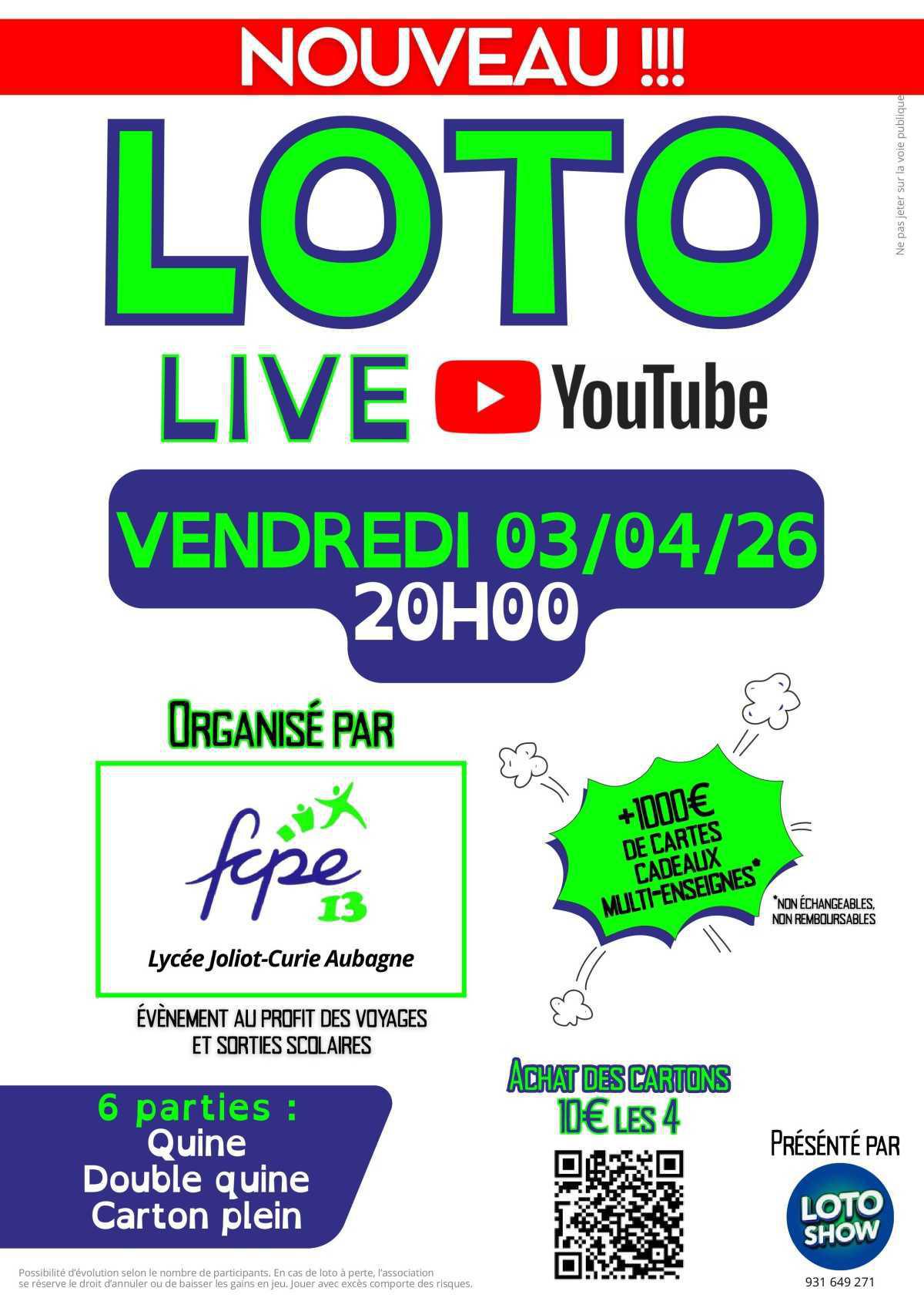 Loto Live FCPE 13 Lycée Joliot Curie Aubagne