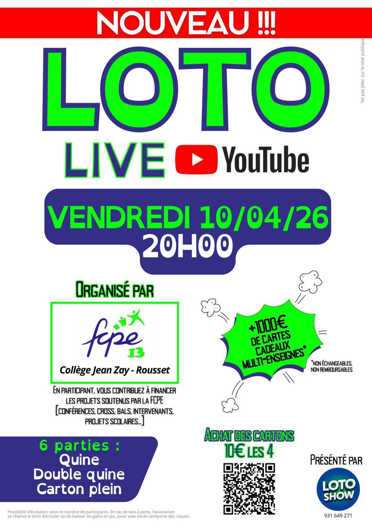 🎉🍀Loto Live FCPE 13 Collège Jean Zay Rousset 🍀🎉