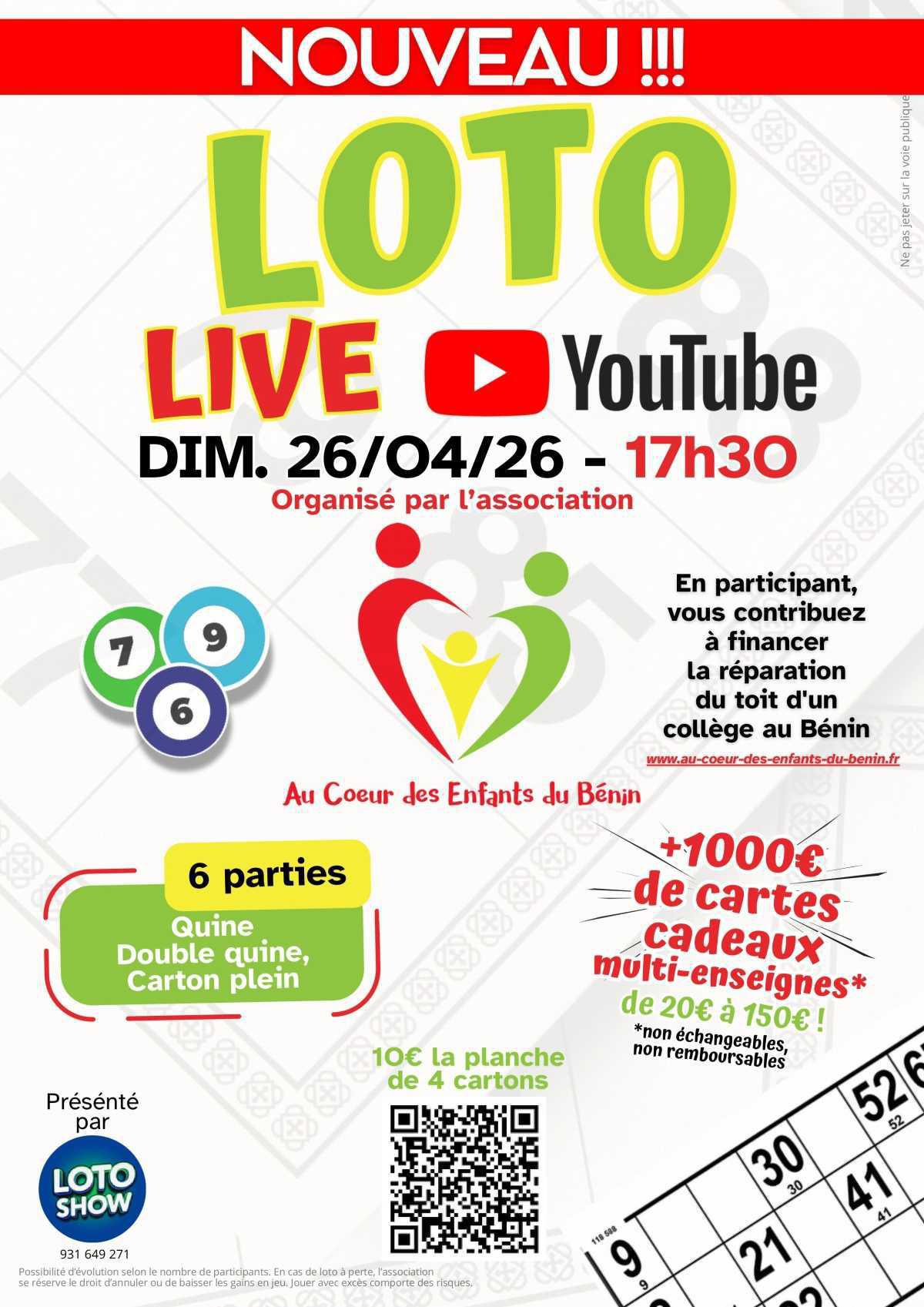 🎉✨FLYER Loto Live Au Cœur des Enfants du Bénin✨🎉