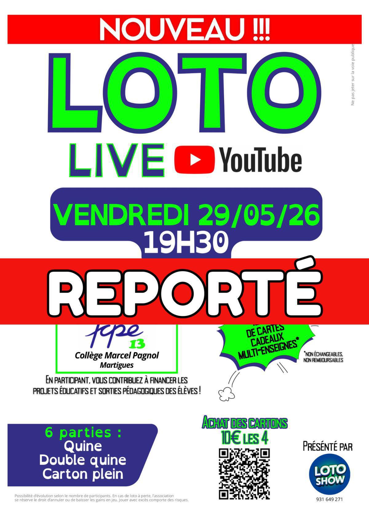 ⚠️⚠️REPORT LOTO FCPE13 Collège Marcel Pagnol 29.05.2026 ⚠️⚠️ ⚠️⚠️REPORT LOTO FCPE13 Collège Marcel Pagnol 29.05.2026 ⚠️⚠️