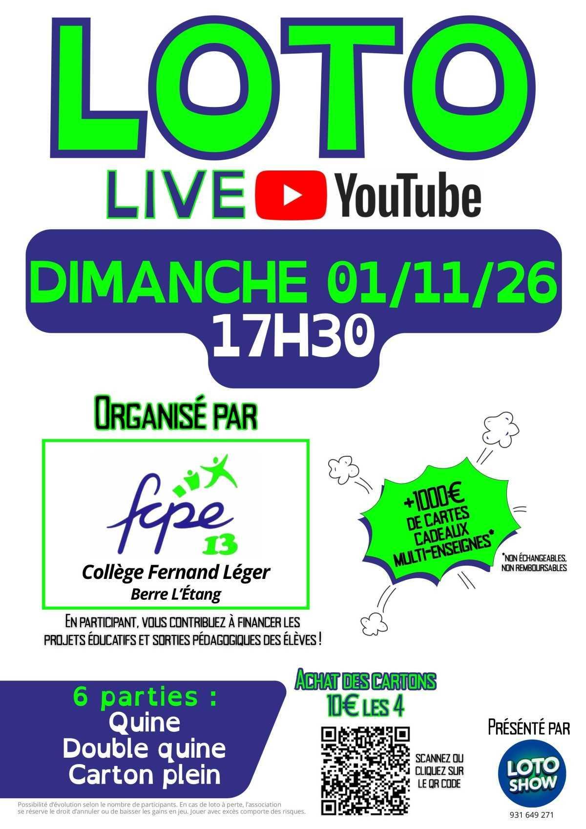 Loto Live FCPE Collège Fernand Léger Berre L' Etang 01.11.2026