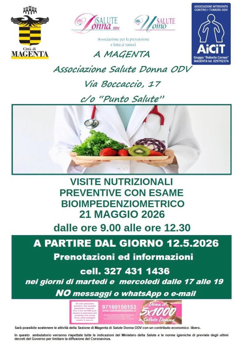 Visite Nutrizionali Preventive con Esame Bioimpedenziometrico (dalle ore 9.00 alle 12.30)
