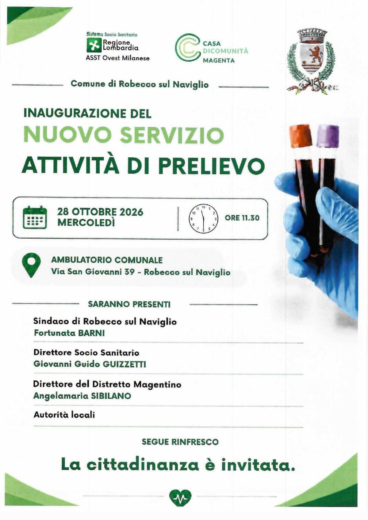 Inaugurazione Nuovo Servizio Attività di Prelievo (inizio ore 11.30)