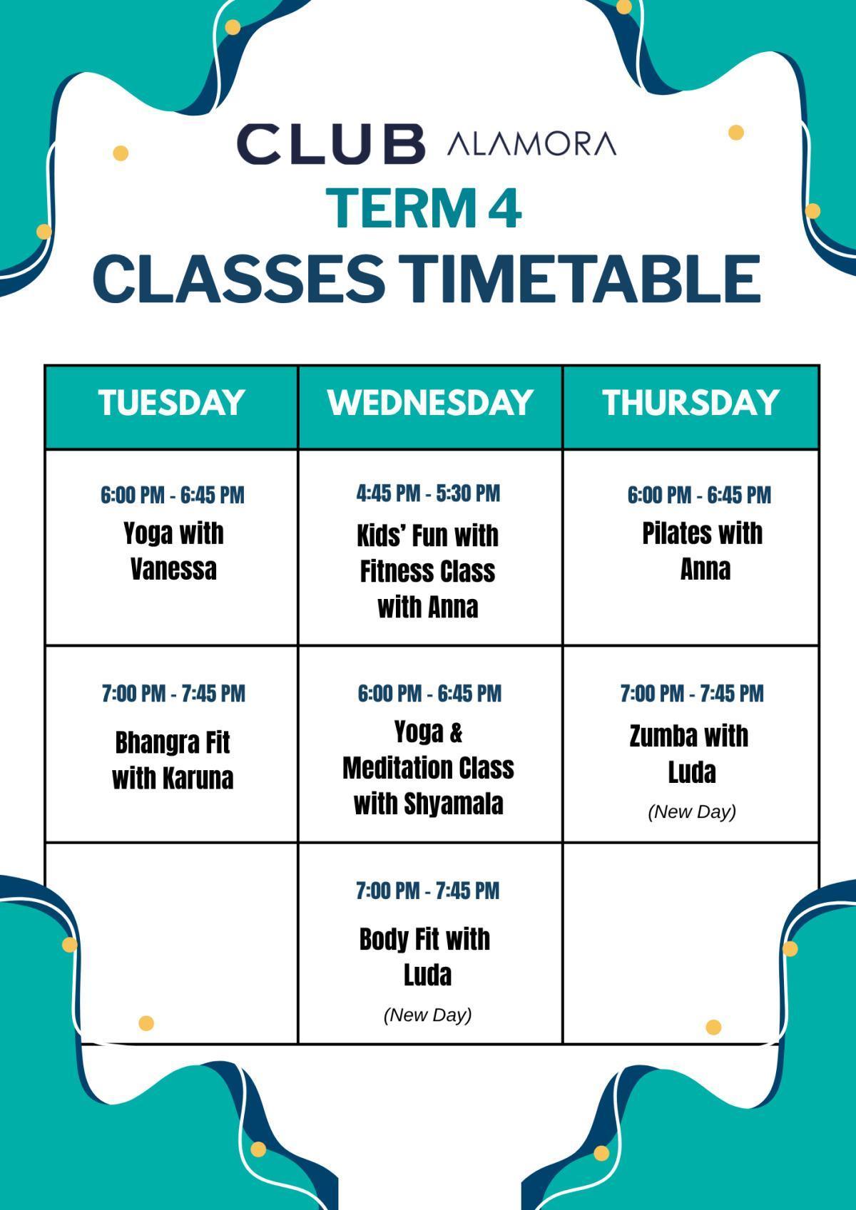 Term 4 Classes at Club Alamora
