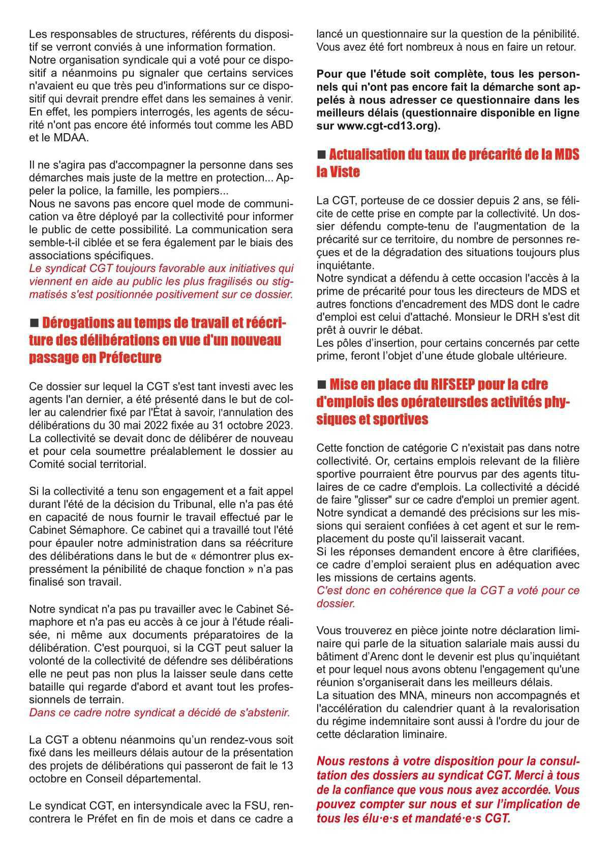 Compte-rendu du Comité social territorial du 14 septembre 2023